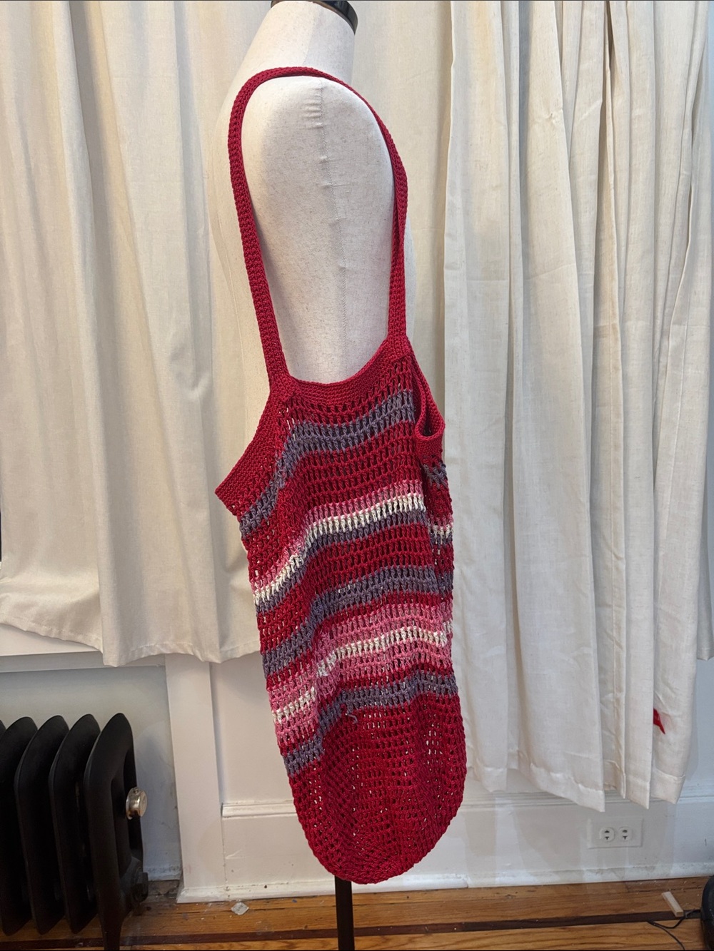 Red Crochet Striped Beach Cover-Up Dress